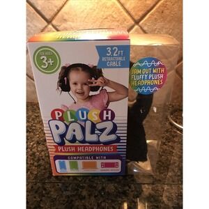 Plush Travel Palz Plush Headphones Black‎ Cat Kids 3+ 3.2 ft Retractable Cable